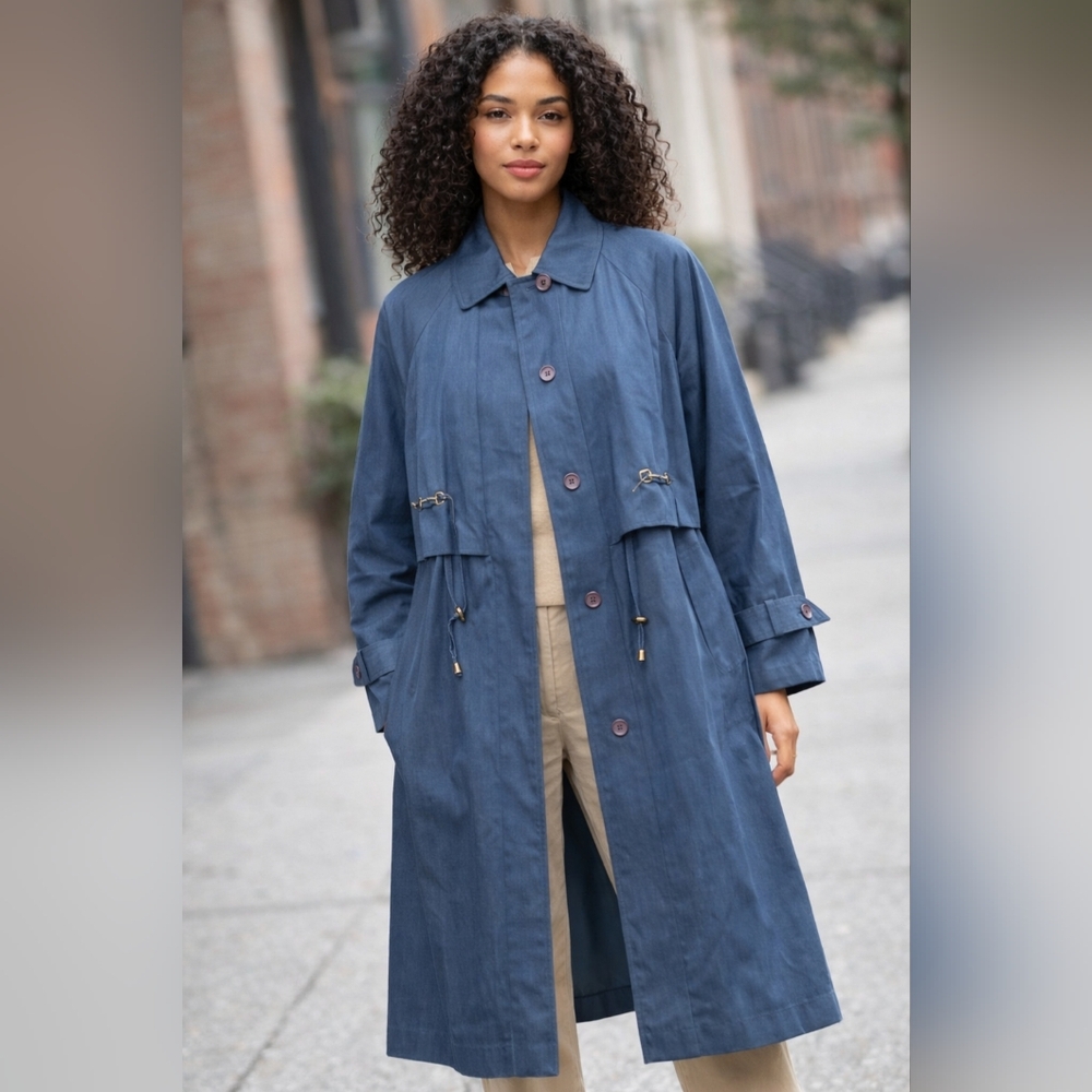 Vintage sequence women's Blue Rain Full Length Relaxed Fit Trench Coat sz 11/12